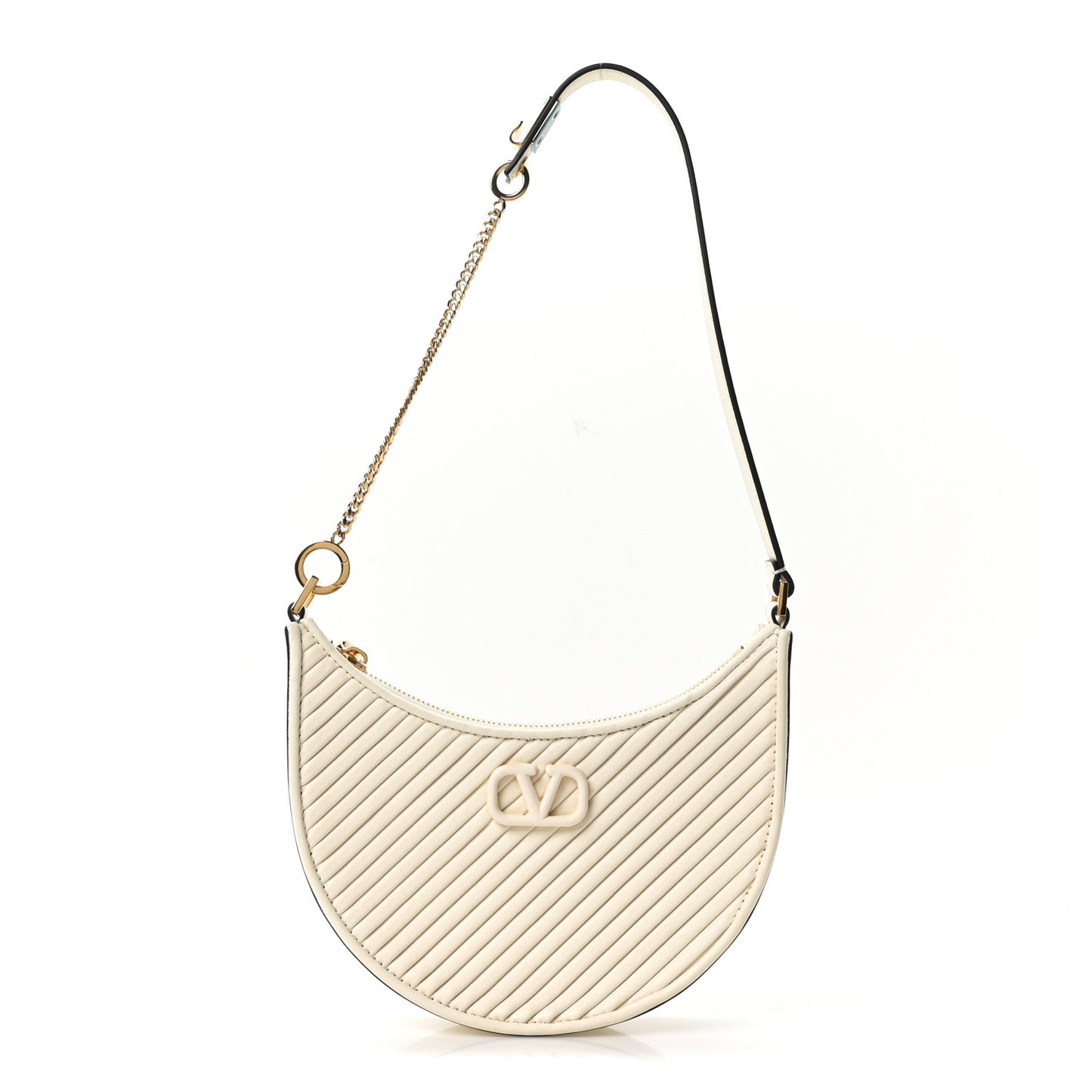 Calfskin Chevron Mini Vlogo Hobo Bag White
