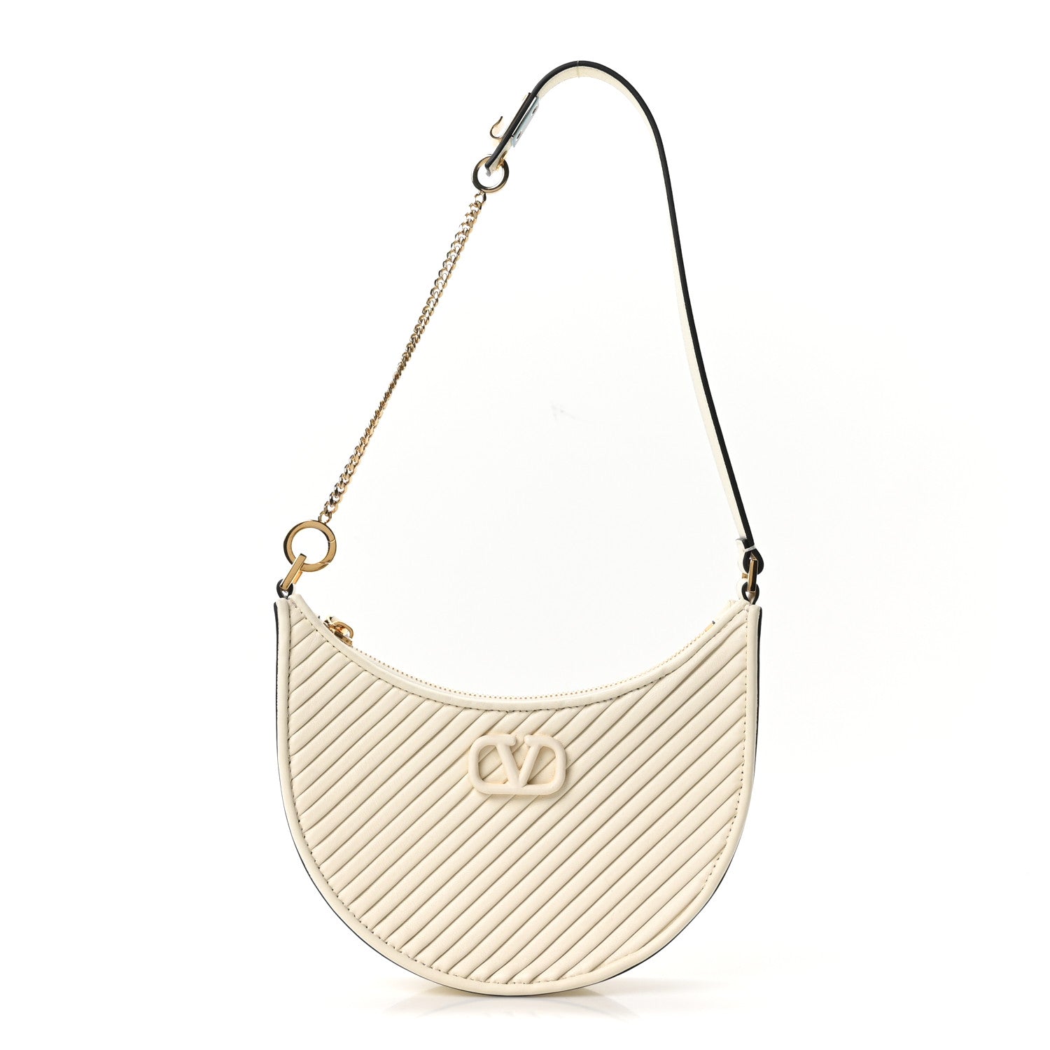 Valentino Garavani Calfskin Chevron Mini Vlogo Hobo Bag White 1 of 8