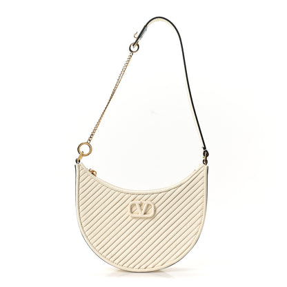 Valentino Garavani Calfskin Chevron Mini Vlogo Hobo Bag White 1 of 8
