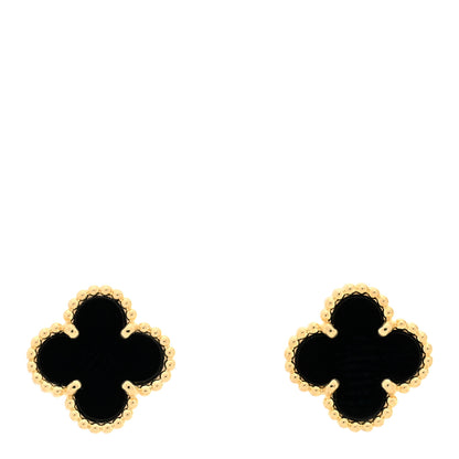 Van Cleef & Arpels 18K Yellow Gold Black Onyx Sweet Alhambra Earrings 1 of 5