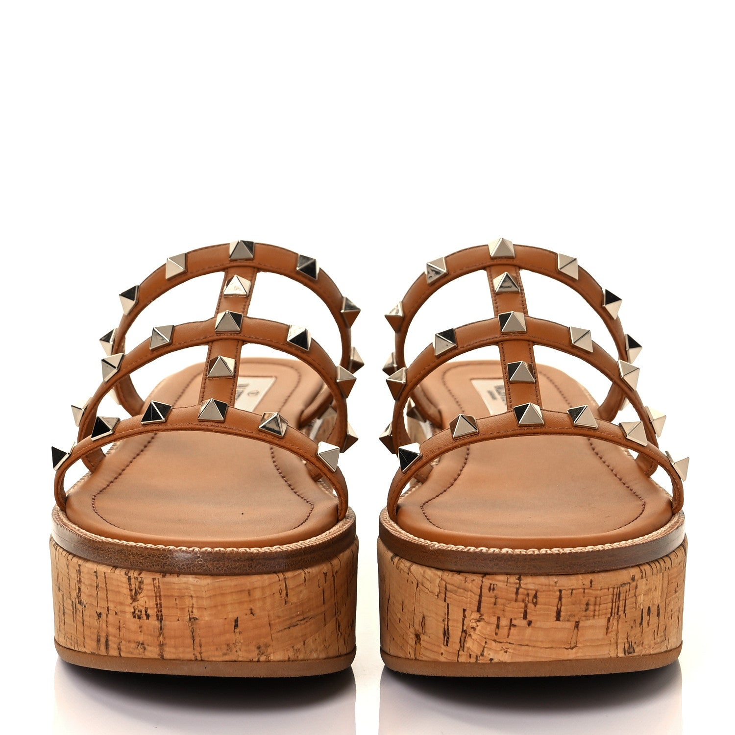 Valentino Garavani Calfskin Cork Rockstud Caged 30/50mm Platform Sandals 37 Tan 2 of 9
