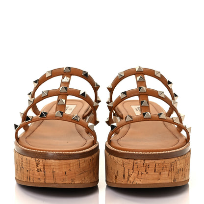 Valentino Garavani Calfskin Cork Rockstud Caged 30/50mm Platform Sandals 37 Tan 2 of 9