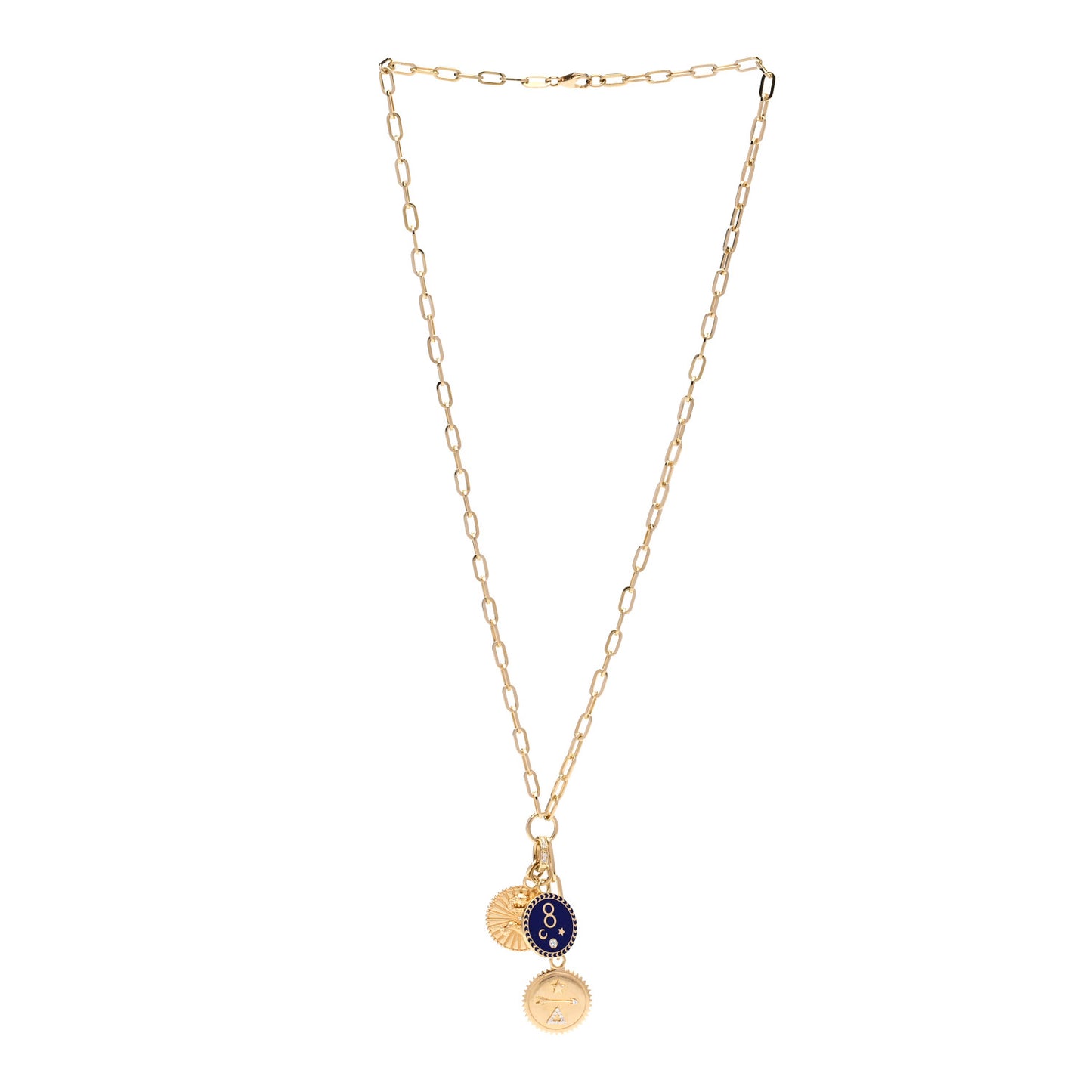 18K Yellow White Gold Diamond Enamel Baby Karma Wholeness Dream Refined Clip Extension Chain Necklace
