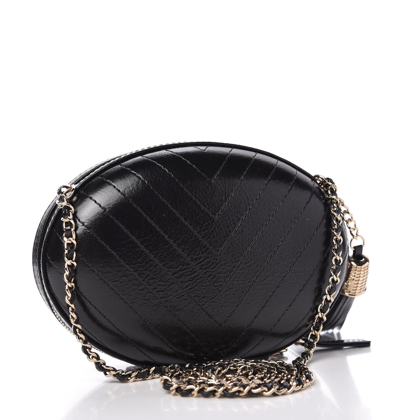 Lambskin Embroidered Chevron Quilted La Pausa Tassel Clutch Black