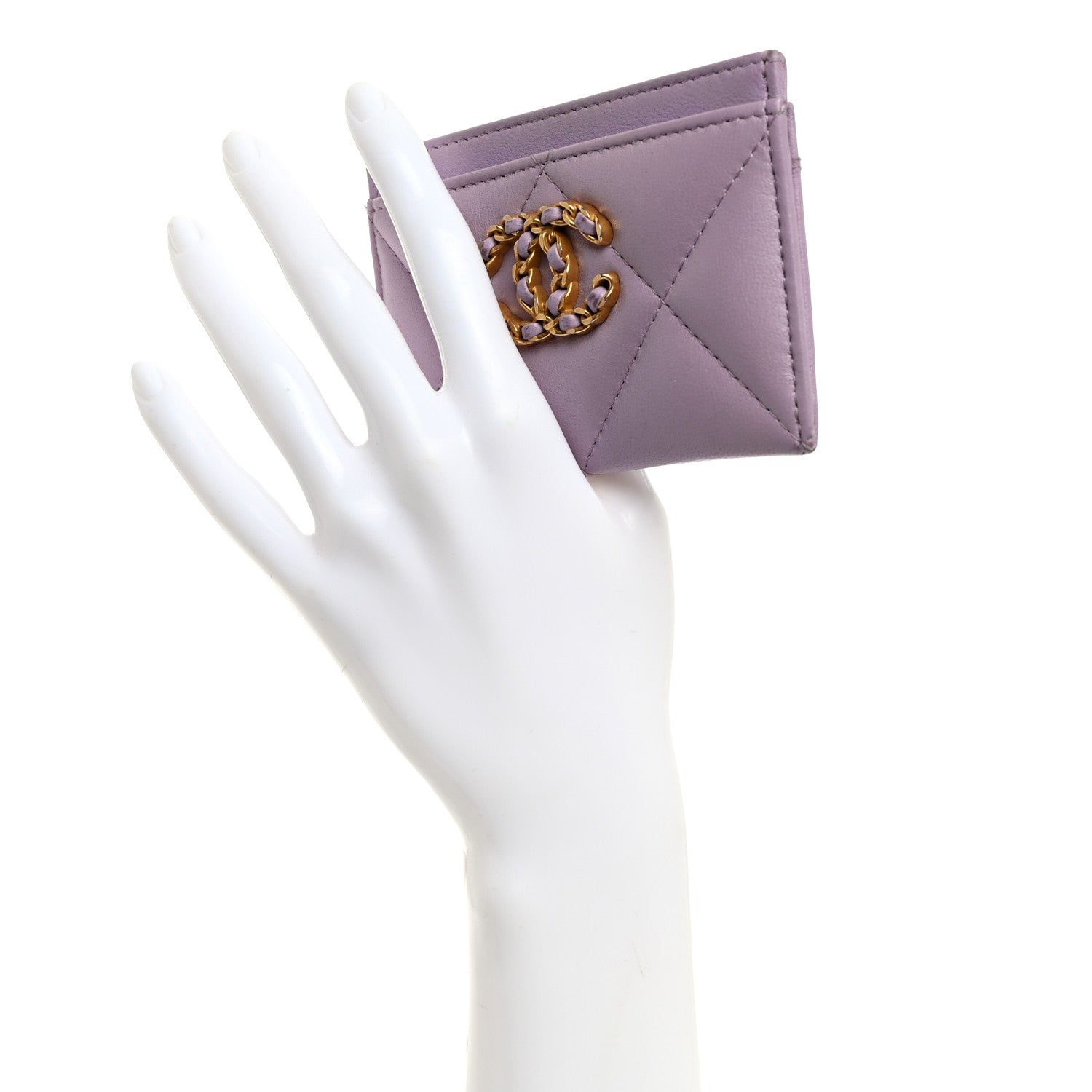 Chanel Lambskin Quilted Chanel 19 Card Holder Light Purple 2 of 11