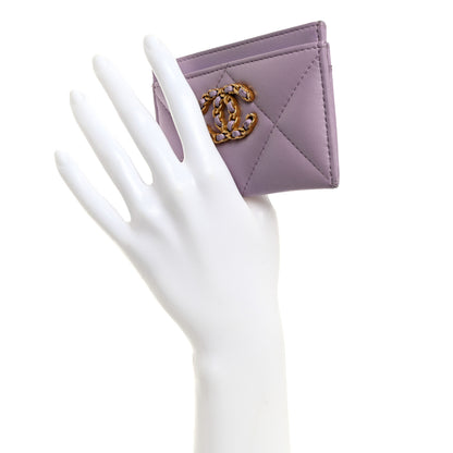 Chanel Lambskin Quilted Chanel 19 Card Holder Light Purple 2 of 11