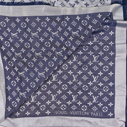 Louis Vuitton Silk Wool Monogram Denim Shawl Blue 2 of 3