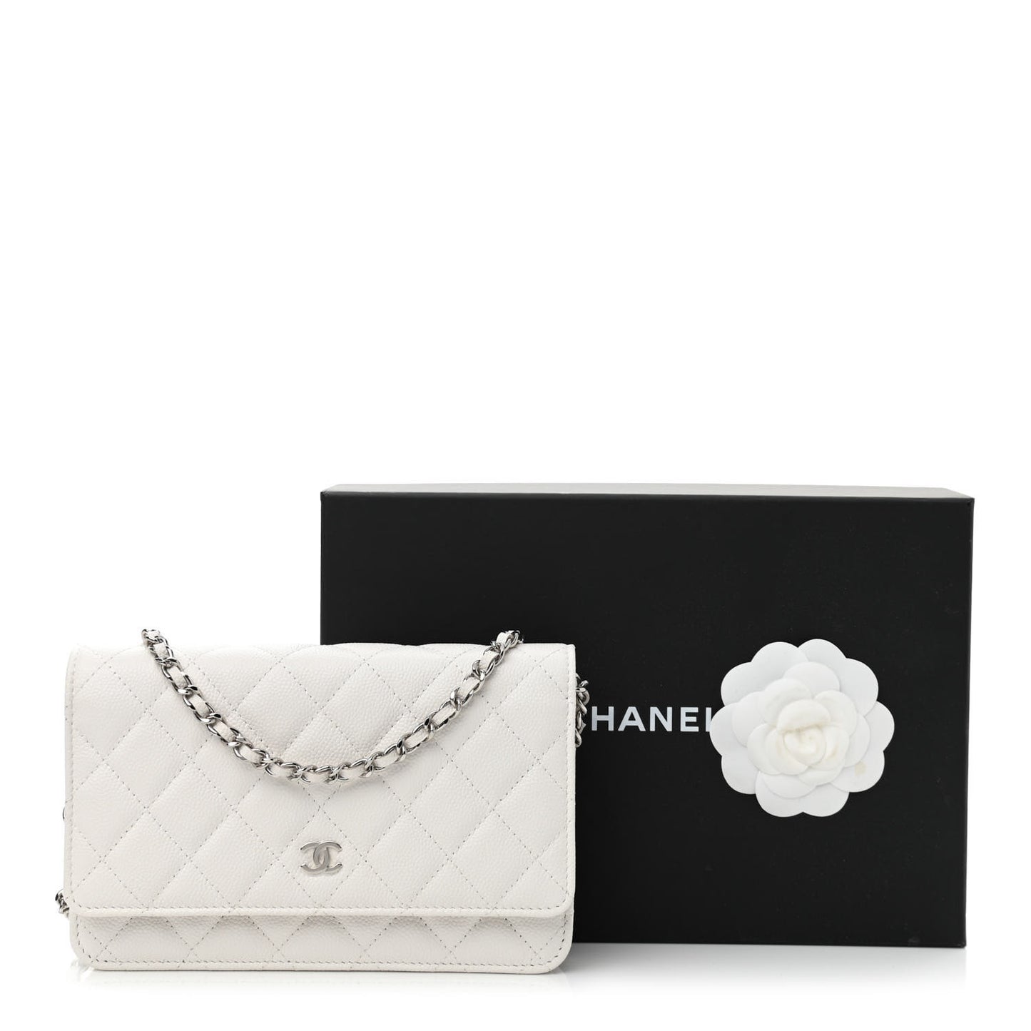 Caviar Quilted Wallet On Chain WOC White