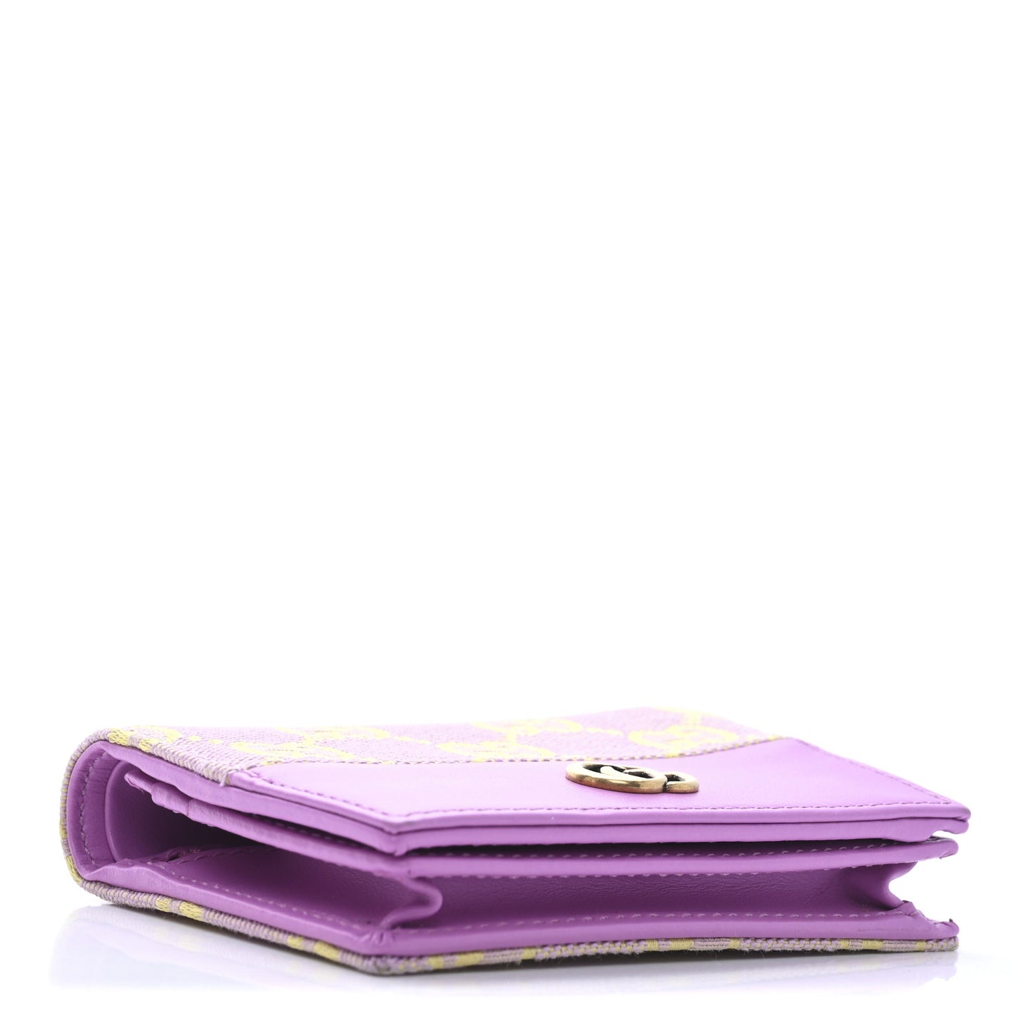 Moire Calfskin Monogram Bi-Fold Card Case Lilac Yellow