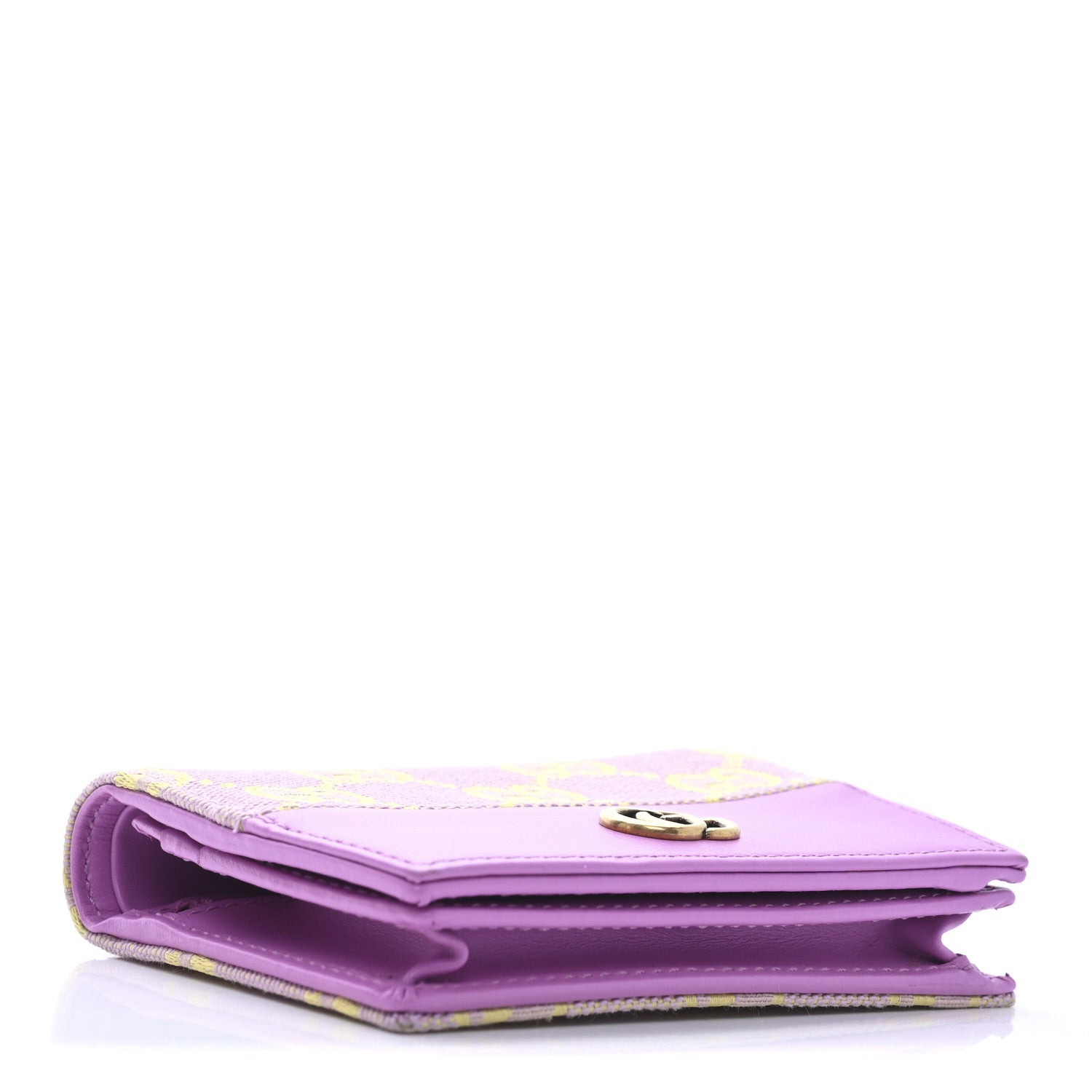 Gucci Moire Calfskin Monogram Bi-Fold Card Case Lilac Yellow 4 of 7