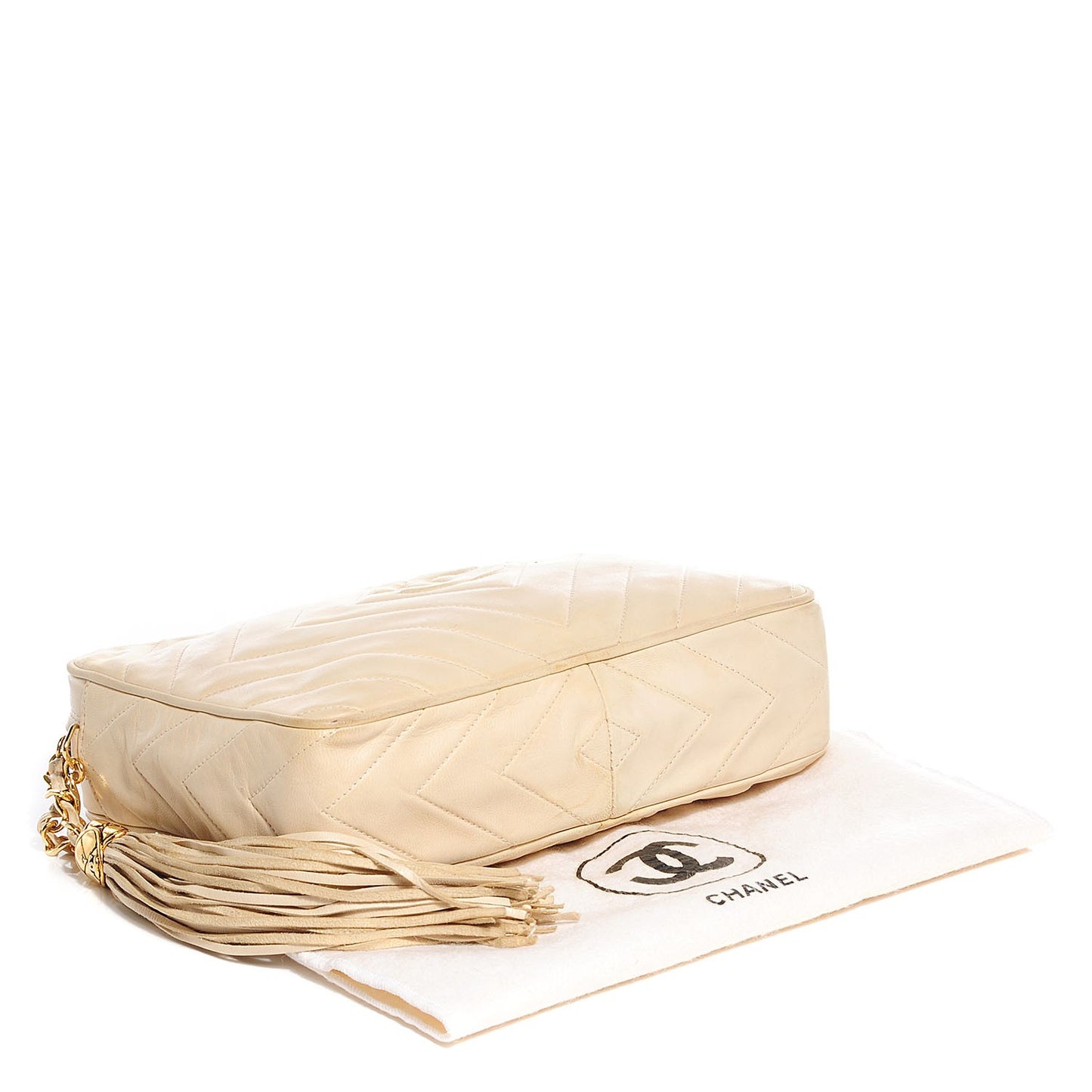 Lambskin Chevron Tassel Camera Case Beige Clair
