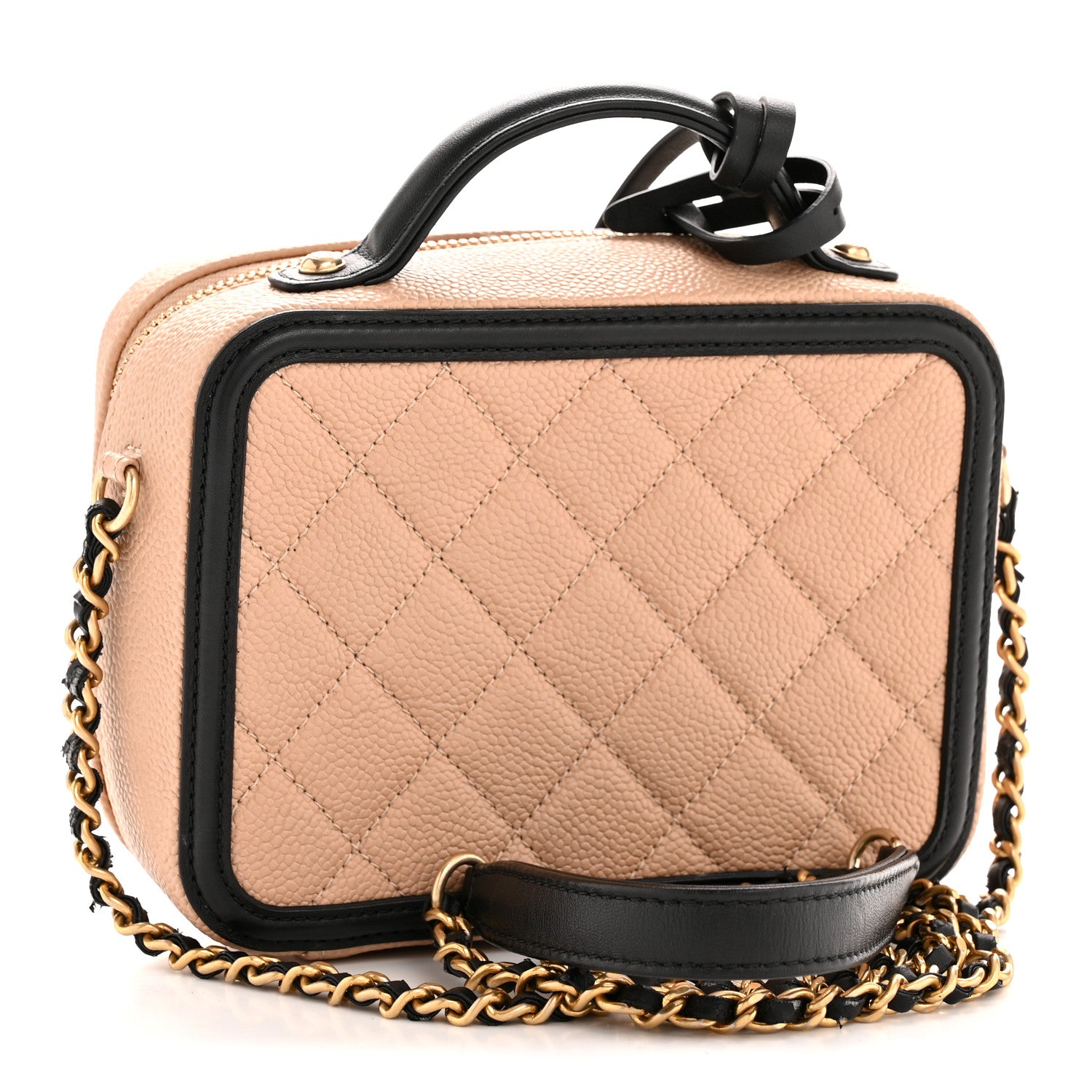 Chanel Caviar Quilted Small CC Filigree Vanity Case Beige Black 3 of 11