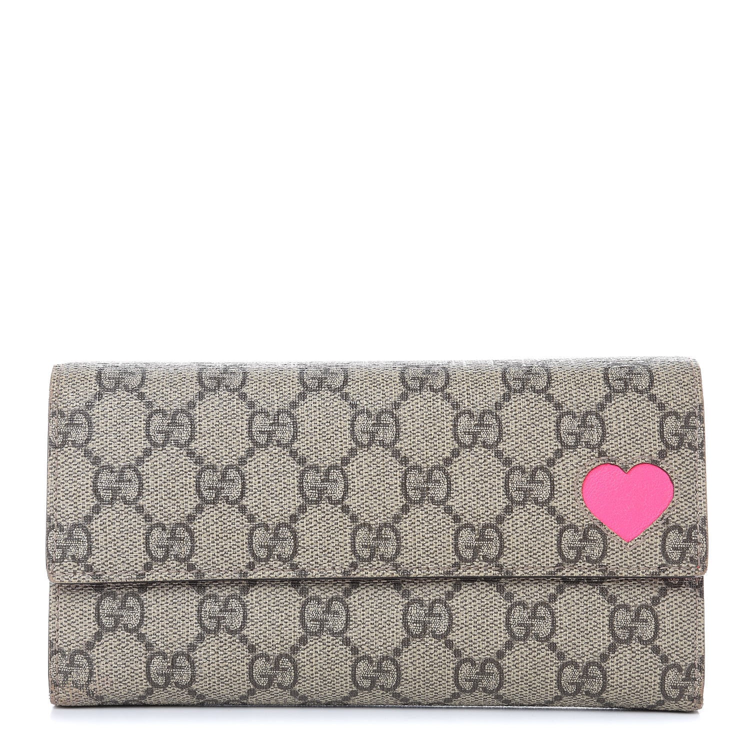 Gucci GG Supreme Monogram Continental Heart Wallet Fluorescent Fuchsia 1 of 14