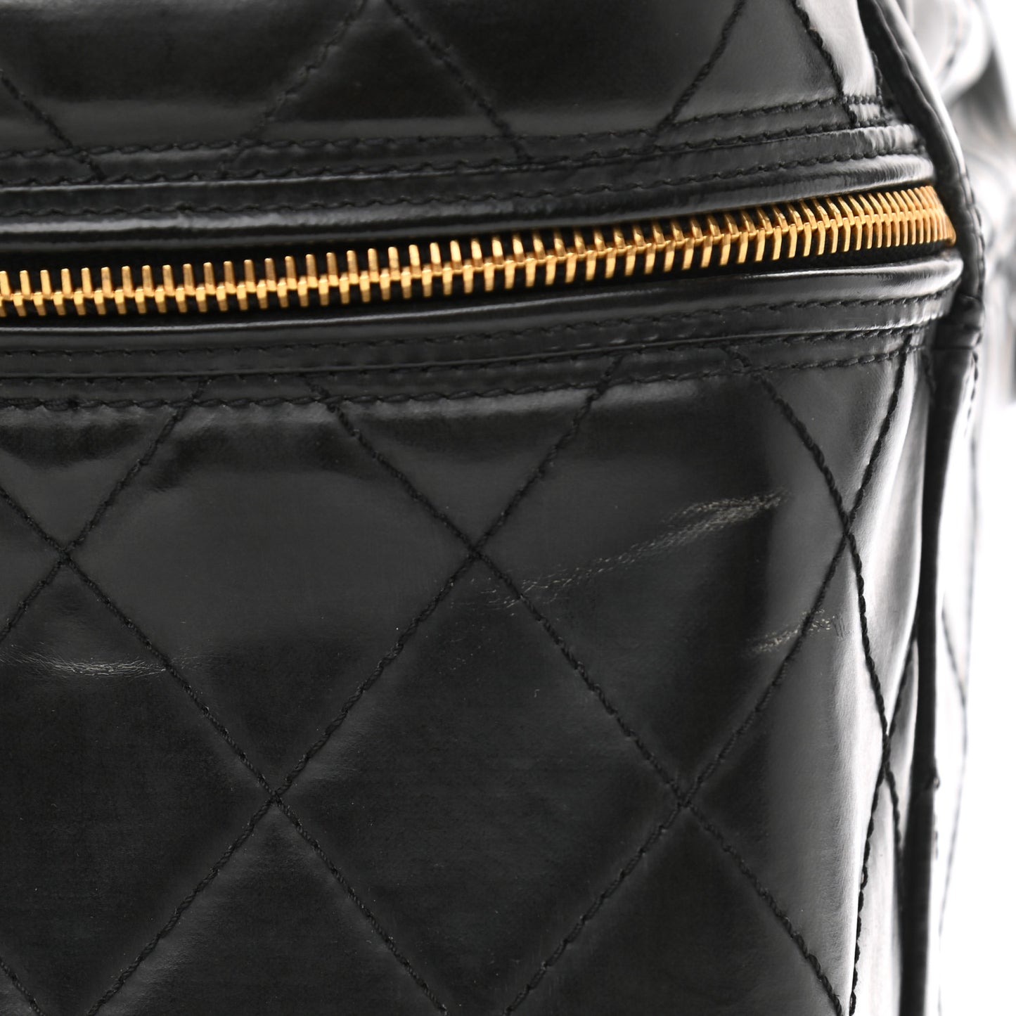 Patent Quilted CC Vanity Cosmetic Case Black