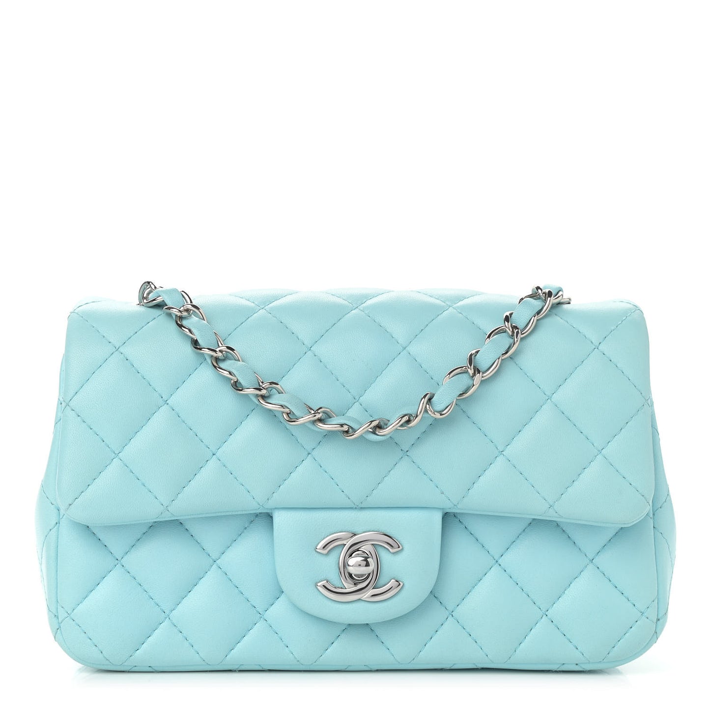 Lambskin Quilted Mini Rectangular Flap Light Blue