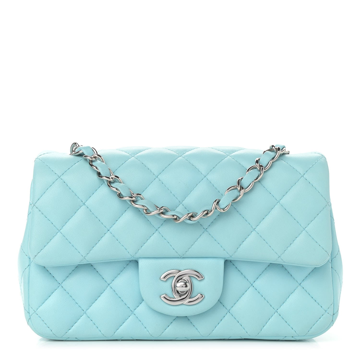 Chanel Lambskin Quilted Mini Rectangular Flap Light Blue 1 of 12