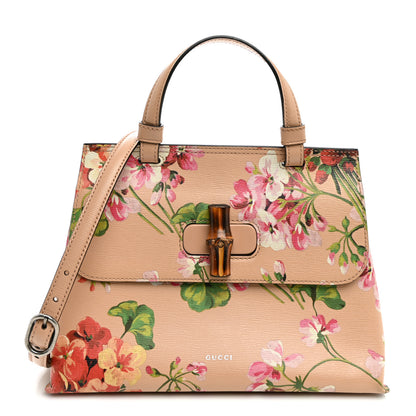 Gucci Shangai Calfskin Blooms Print Small Bamboo Daily Top Handle Bag Pink Apricot Multicolor 1 of 10