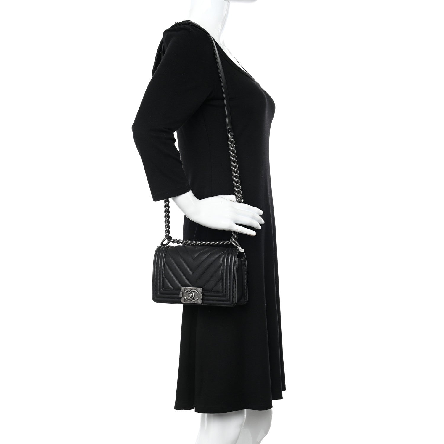 Chanel Calfskin Chevron Quilted Small Boy Flap Black 2 of 10