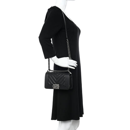 Chanel Calfskin Chevron Quilted Small Boy Flap Black 2 of 10