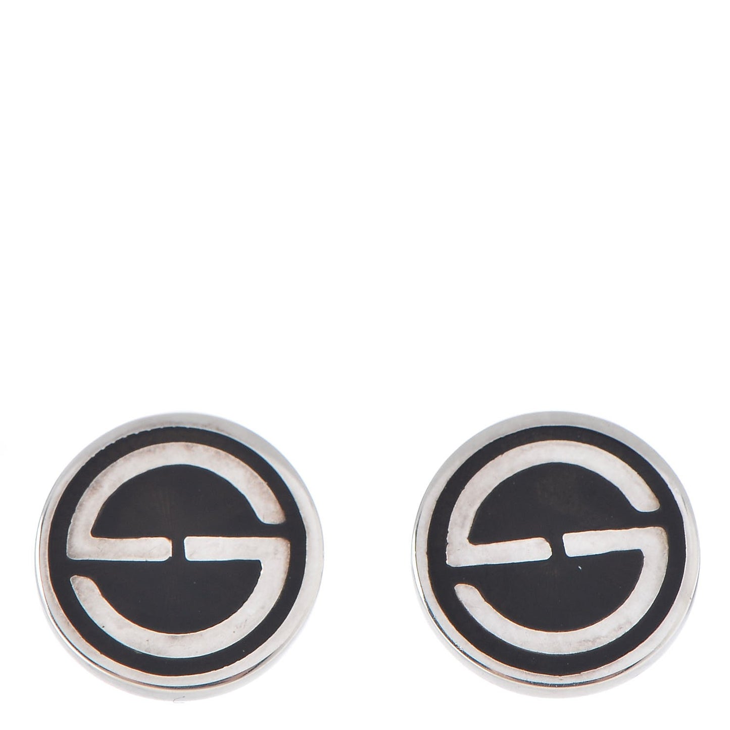 Sterling Silver Enamel GG Stud Earrings Black