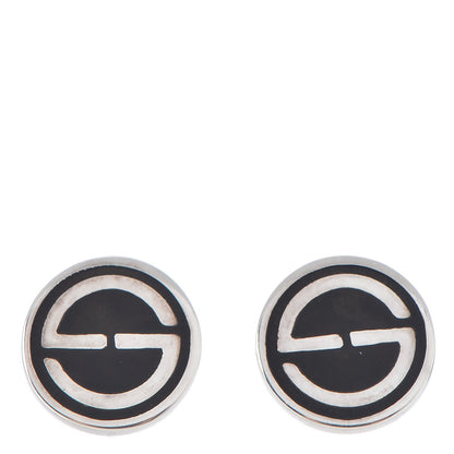Gucci Sterling Silver Enamel GG Stud Earrings Black 1 of 5