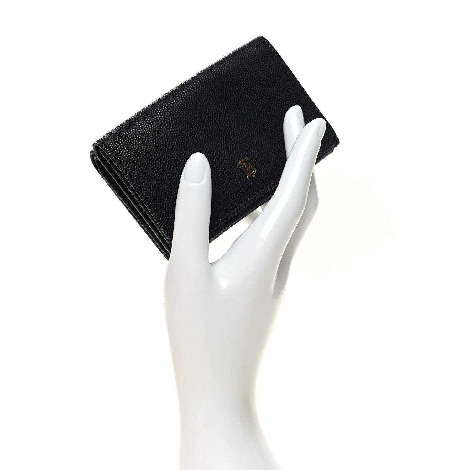 Burberry Grained Calfskin TB Compact Tri-Fold Wallet Black 2 of 8