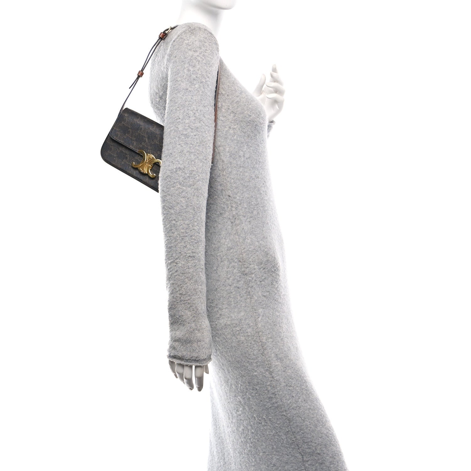 Celine Canvas Calfskin Triomphe Shoulder Bag Tan 2 of 12