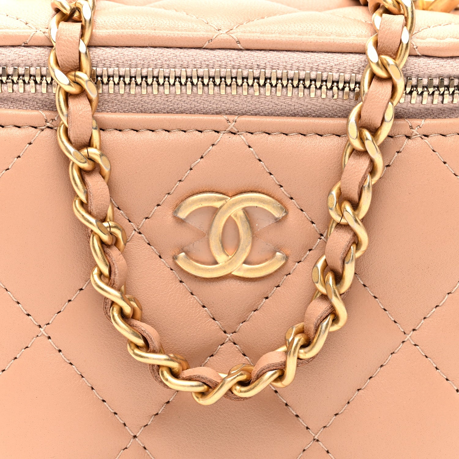 Chanel Lambskin Quilted Top Handle Mini Vanity Case With Chain Beige 8 of 10