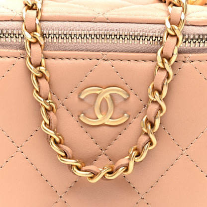 Chanel Lambskin Quilted Top Handle Mini Vanity Case With Chain Beige 8 of 10