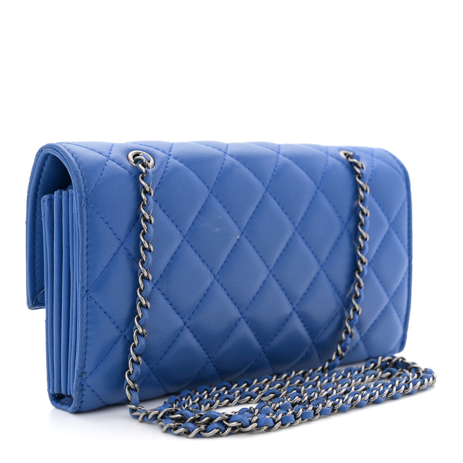 Chanel Lambskin Quilted Clutch with Chain Blue 3 of 13