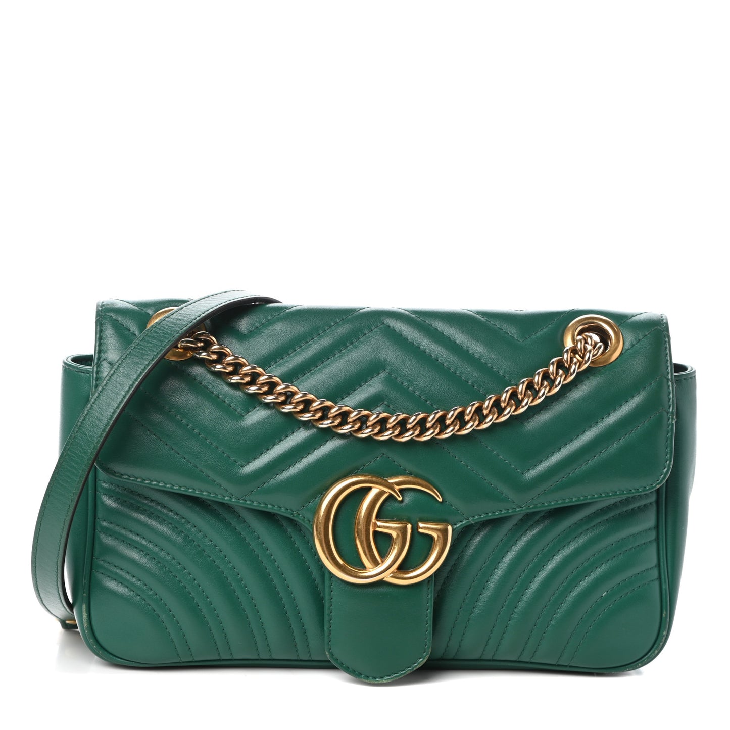 Calfskin Matelasse Small GG Marmont Shoulder Bag Emerald Green