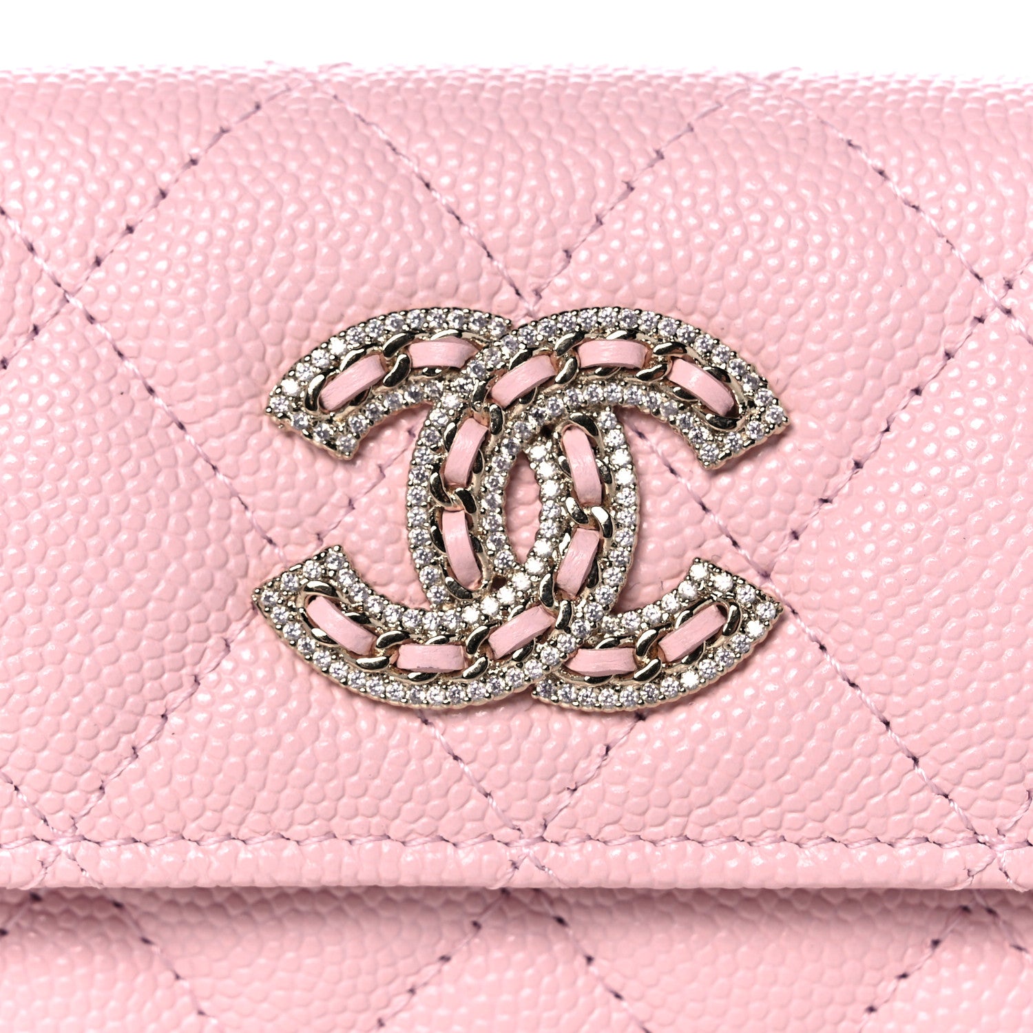 Chanel Caviar Quilted Crystal CC Flap Card Holder Pink 9 of 12