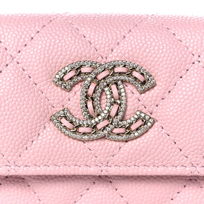 Chanel Caviar Quilted Crystal CC Flap Card Holder Pink 9 of 12