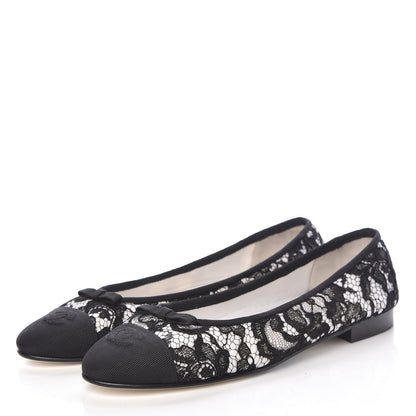 Chanel Lace Grosgrain Cap Toe CC Ballerina Flats 40.5 Black 3 of 16