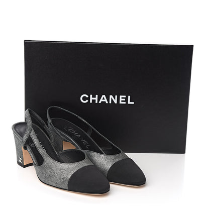 Chanel Lambskin Grosgrain Cap Toe CC Slingback Sandals 35 Black Silver 10 of 10