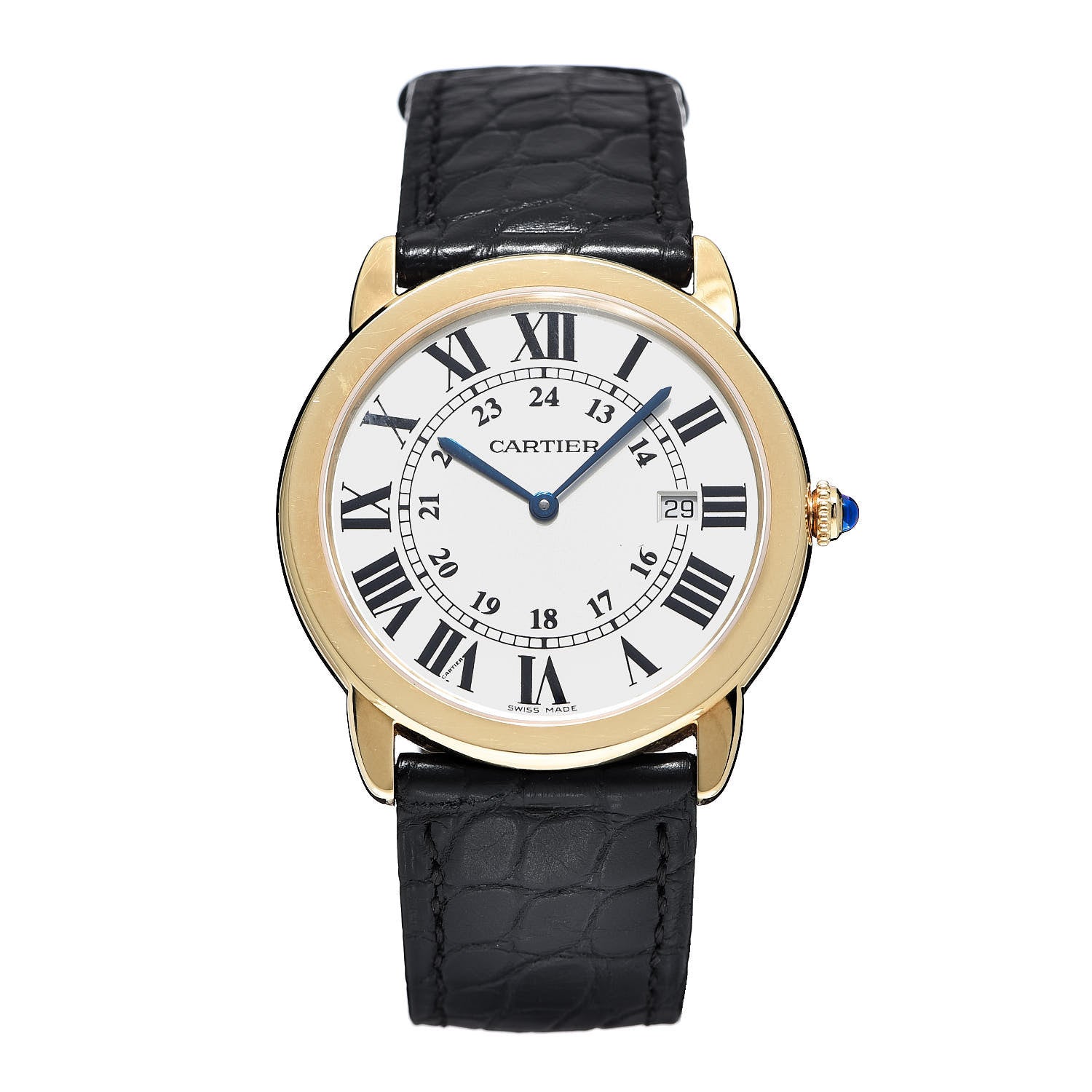 Cartier Stainless Steel 18K Yellow Gold Alligator 36mm Ronde Solo Quartz Watch 1 of 8
