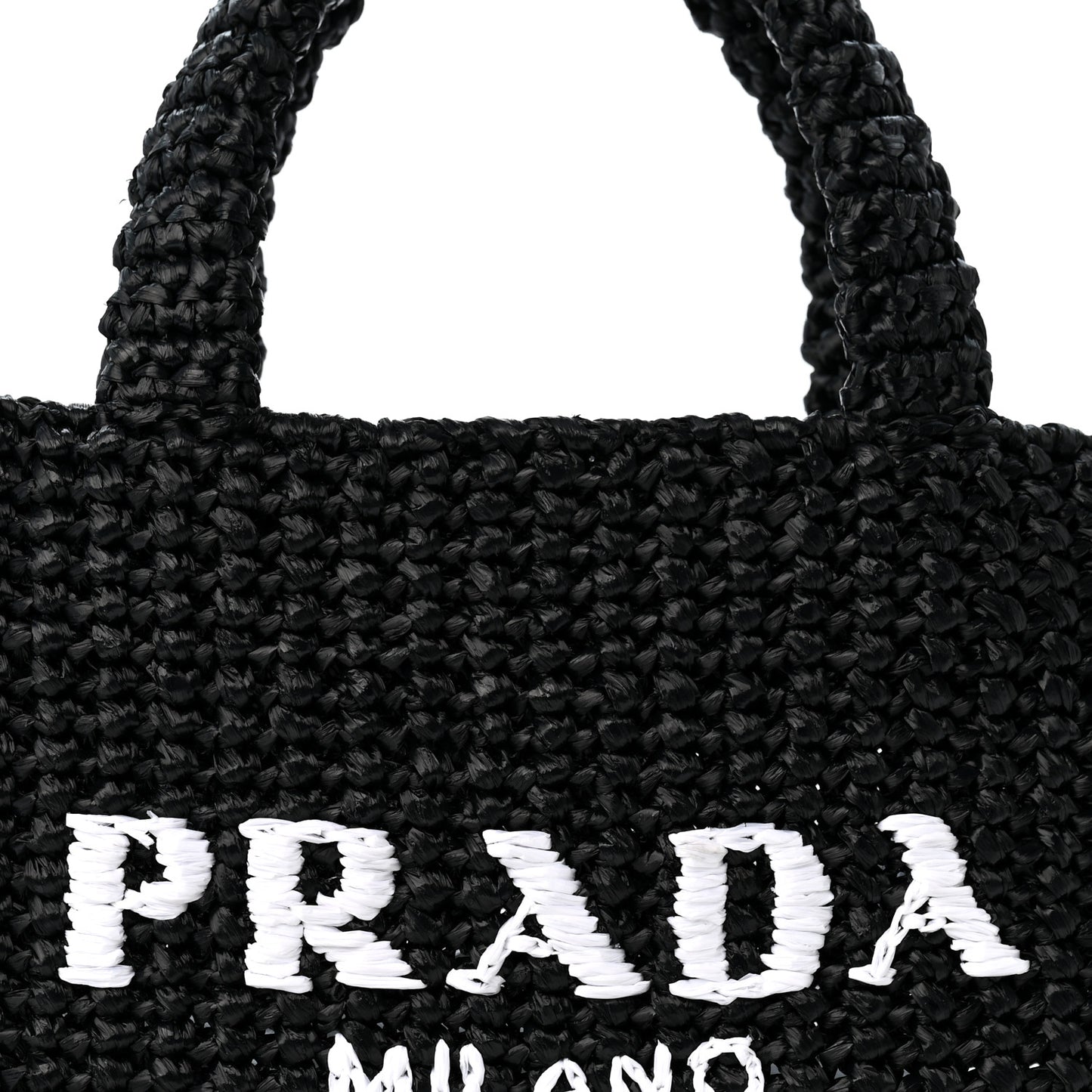 Yarn Raffia Effect Crochet Small Logo Tote Black
