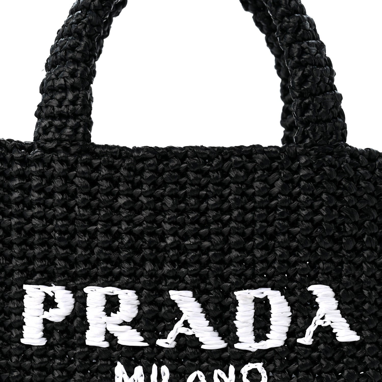 Prada Yarn Raffia Effect Crochet Small Logo Tote Black 7 of 9