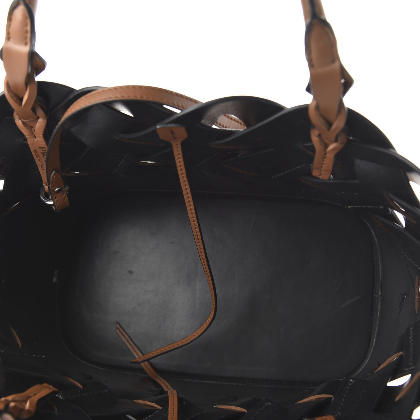 Vitello Intreccio Tote Bag Cognac Black