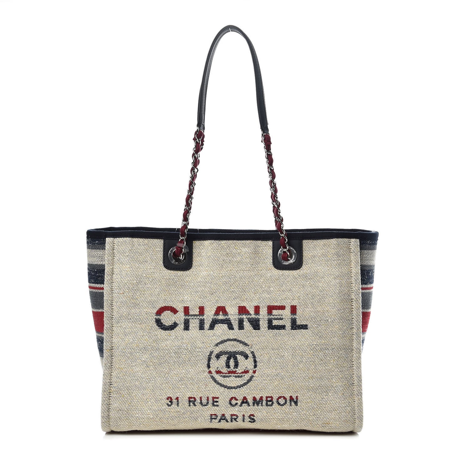 Striped Canvas Small Deauville Tote Beige