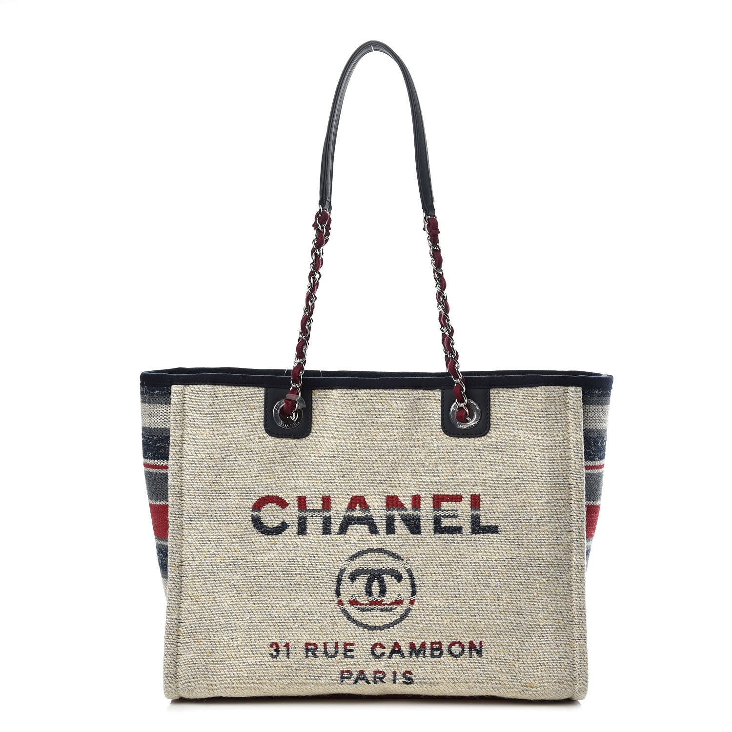 Chanel Striped Canvas Small Deauville Tote Beige 1 of 8