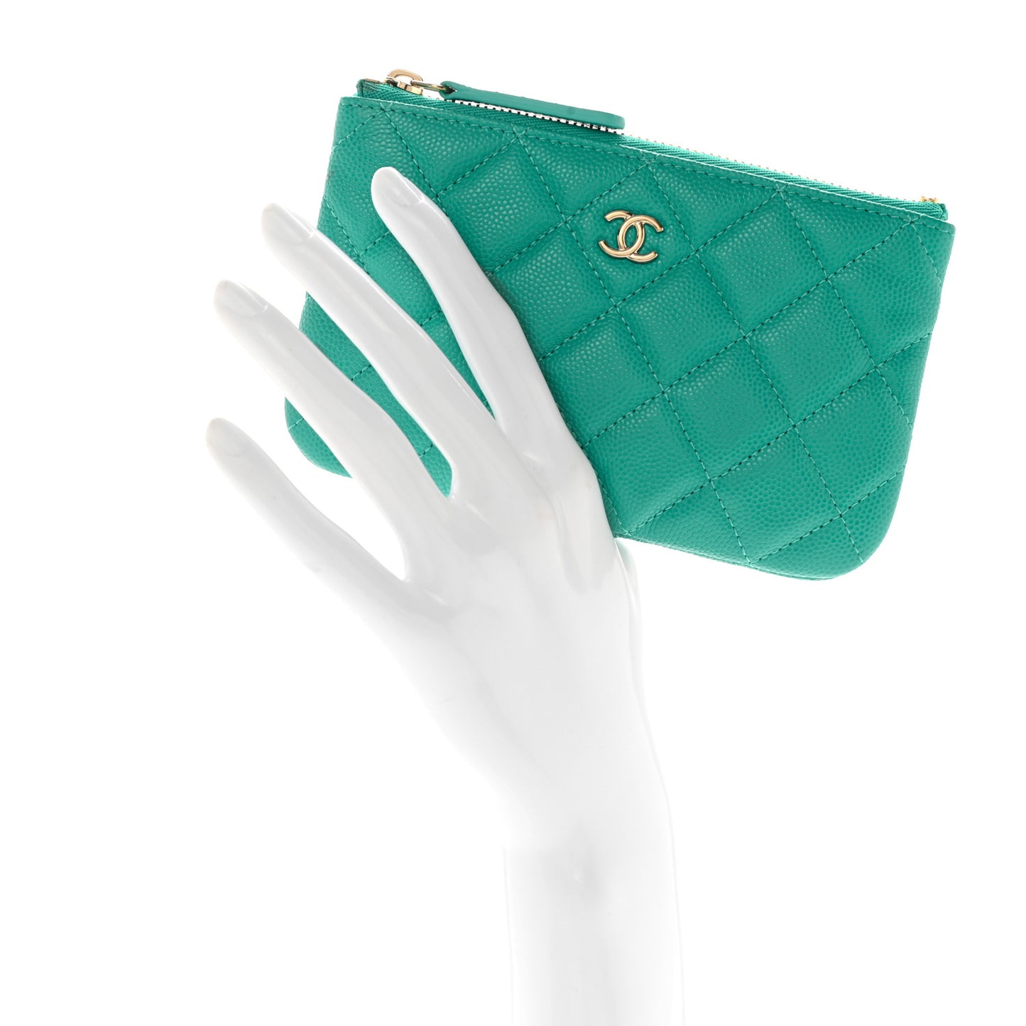 Caviar Quilted Small Cosmetic Case Light Blue