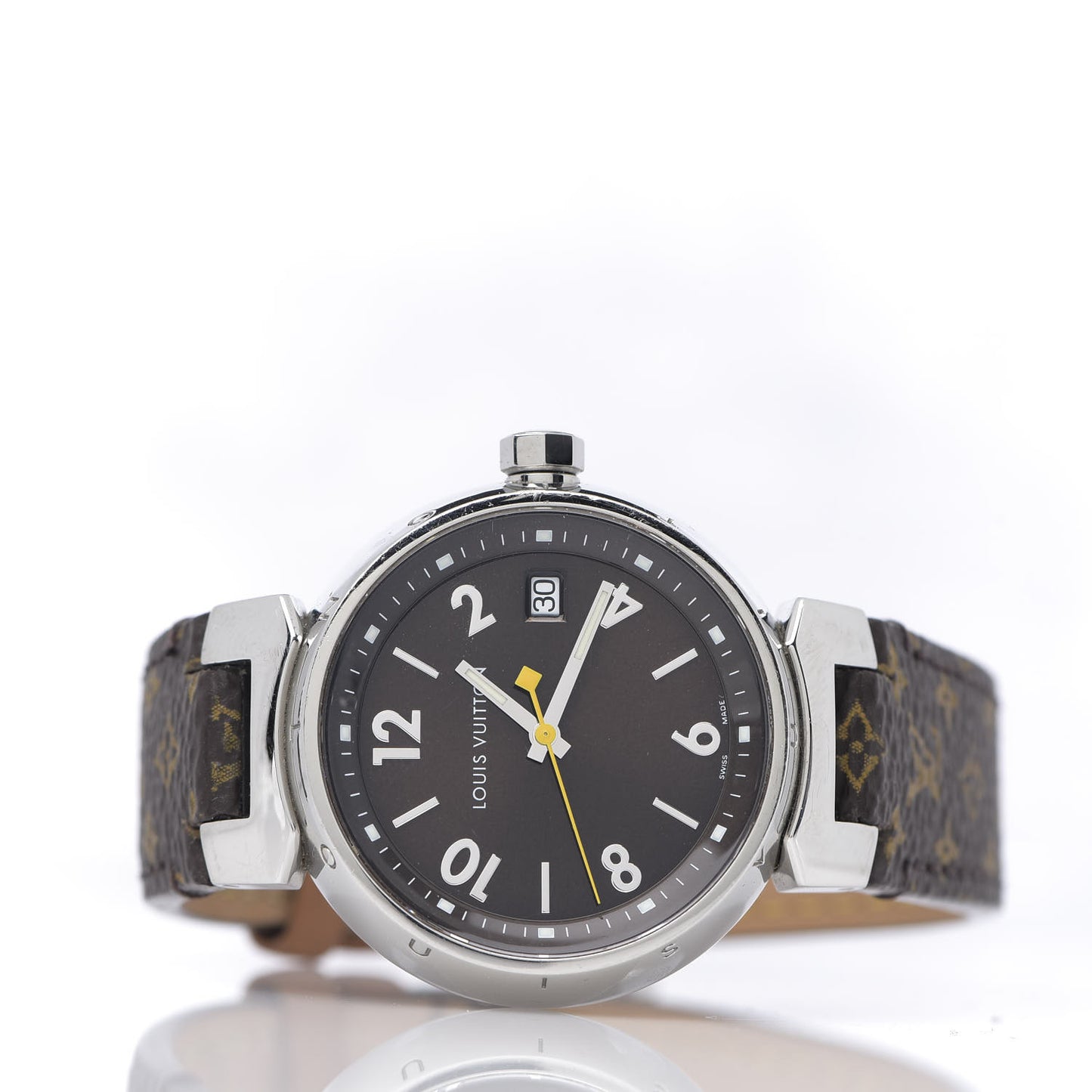 Stainless Steel Monogram 34mm Tambour Quartz Watch Brown