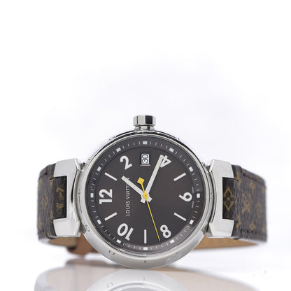 Louis Vuitton Stainless Steel Monogram 34mm Tambour Quartz Watch Brown 3 of 6