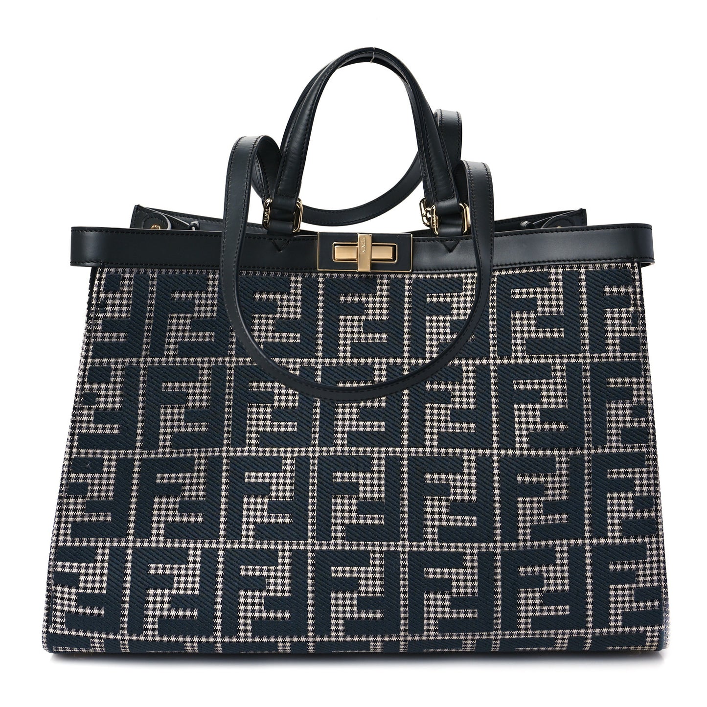 Wool Vitello King Houndstooth FF Embroidered Medium Peekaboo X-Tote Grigio Anthracite