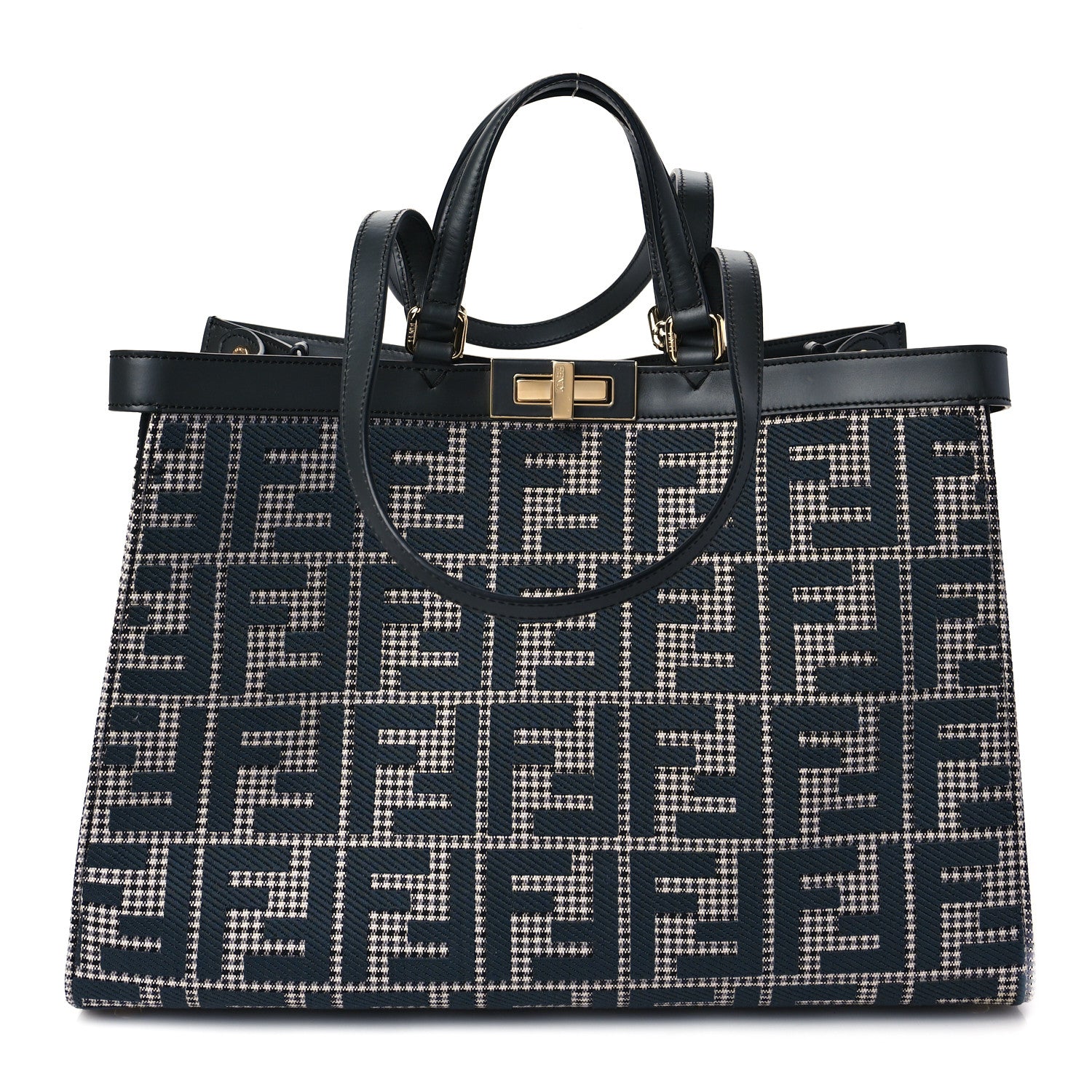 Fendi Wool Vitello King Houndstooth FF Embroidered Medium Peekaboo X-Tote Grigio Anthracite 1 of 8