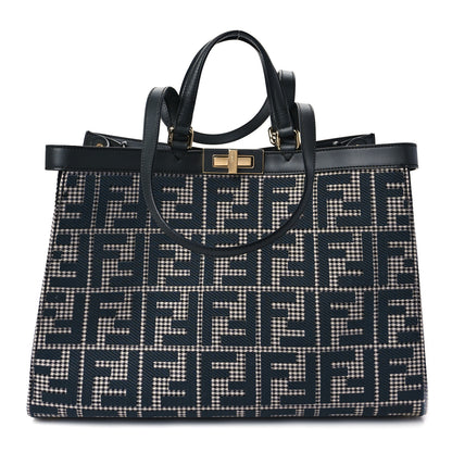 Fendi Wool Vitello King Houndstooth FF Embroidered Medium Peekaboo X-Tote Grigio Anthracite 1 of 8
