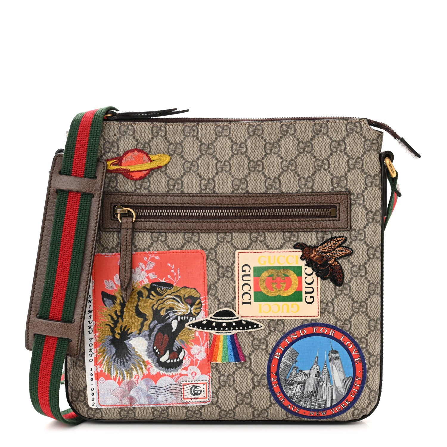 Gucci Soft GG Supreme Monogram Courrier Web Medium Flat Messenger Bag Beige New Acero Multicolor 1 of 12