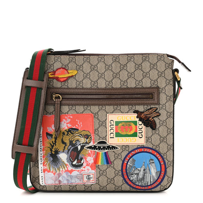 Gucci Soft GG Supreme Monogram Courrier Web Medium Flat Messenger Bag Beige New Acero Multicolor 1 of 12