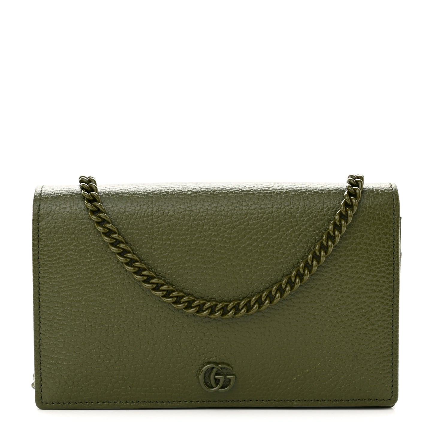 Dollar Calfskin Enamel Monochrome Mini GG Marmont Chain Wallet Military Wood